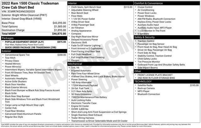 2022 RAM 1500 Classic Tradesman Crew Cab 4x4 5'7' Box