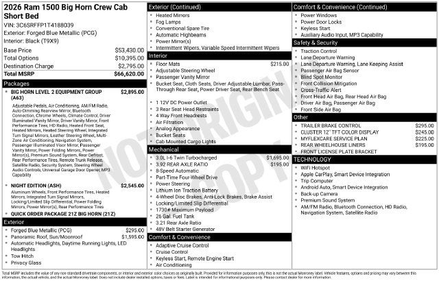2026 RAM 1500 RAM 1500 BIG HORN CREW CAB 4X4 5'7' BOX