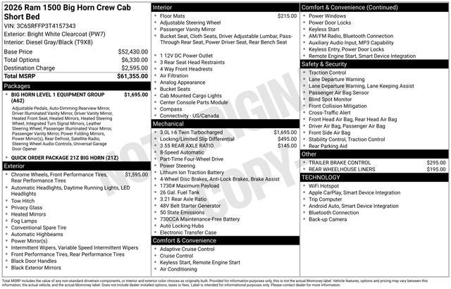 2026 RAM Ram 1500 RAM 1500 BIG HORN CREW CAB 4X4 5'7' BOX