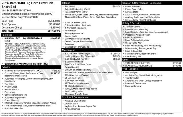 2026 RAM Ram 1500 RAM 1500 BIG HORN CREW CAB 4X4 5'7' BOX
