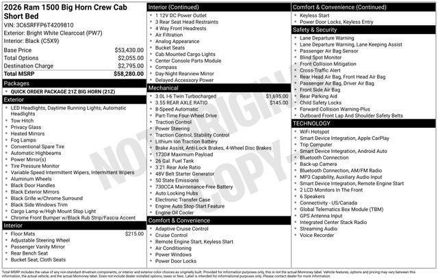 2026 RAM 1500 RAM 1500 BIG HORN CREW CAB 4X4 5'7' BOX