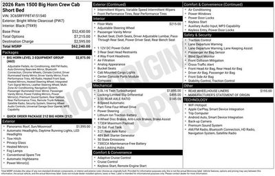 2026 RAM Ram 1500 RAM 1500 BIG HORN CREW CAB 4X4 5'7' BOX