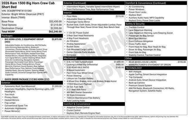 2026 RAM Ram 1500 RAM 1500 BIG HORN CREW CAB 4X4 5'7' BOX