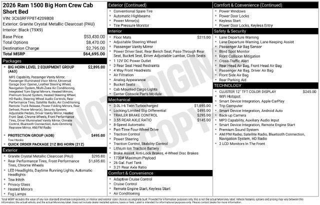 2026 RAM 1500 RAM 1500 BIG HORN CREW CAB 4X4 5'7' BOX