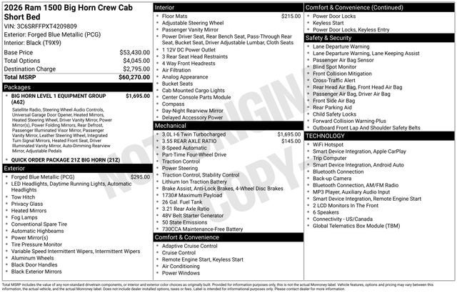 2026 RAM 1500 RAM 1500 BIG HORN CREW CAB 4X4 5'7' BOX