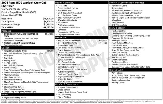 2026 RAM Ram 1500 RAM 1500 WARLOCK CREW CAB 4X4 5'7' BOX