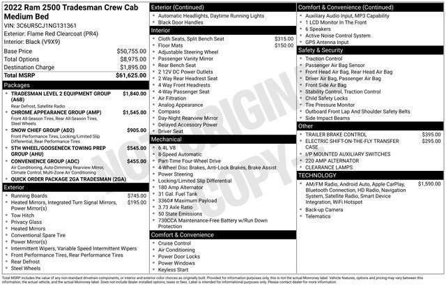 2022 RAM 2500 Tradesman Crew Cab 4x4 6'4' Box