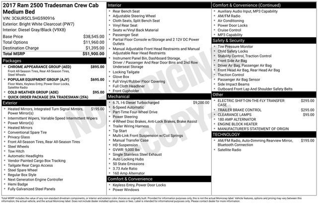 2017 RAM 2500 Tradesman Crew Cab 4x4 6'4' Box