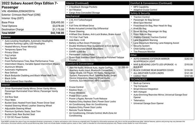 2022 Subaru Ascent Onyx Edition
