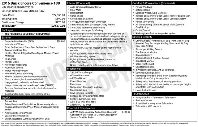 2016 Buick Encore Convenience