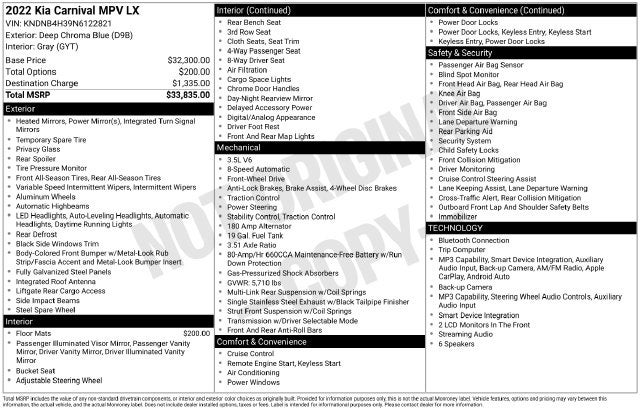 2022 Kia Carnival LX