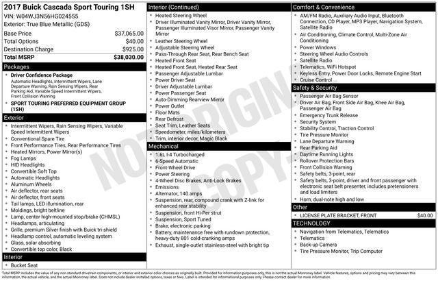 2017 Buick Cascada Sport Touring